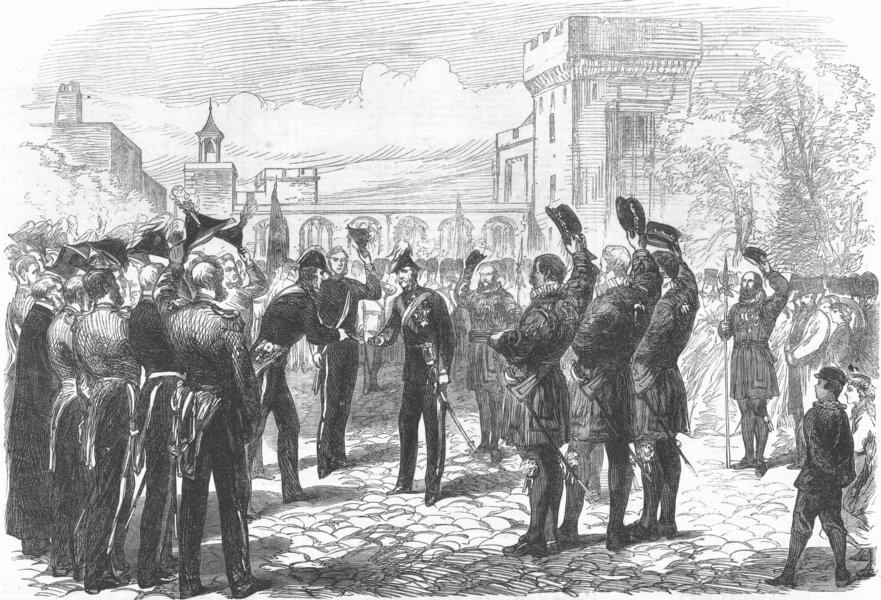 Associate Product LONDON. Gen Burgoyne receiving keys, Tower of London, antique print, 1865