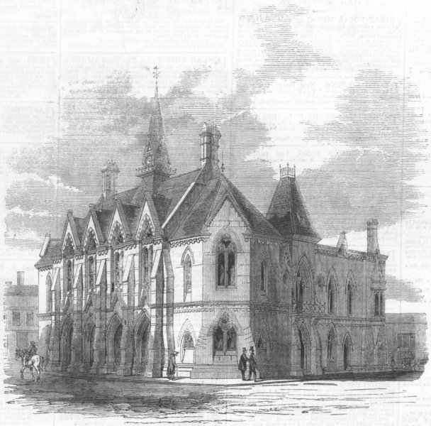Associate Product The new townhall at Wokingham, Berkshire, antique print, 1860