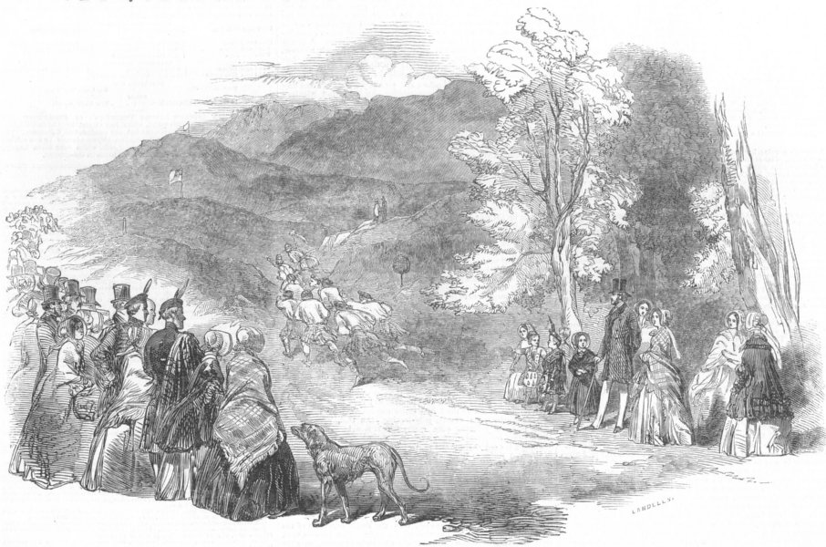 Associate Product SCOTLAND. Queen, Highlands. Laggan Games-Race, antique print, 1847