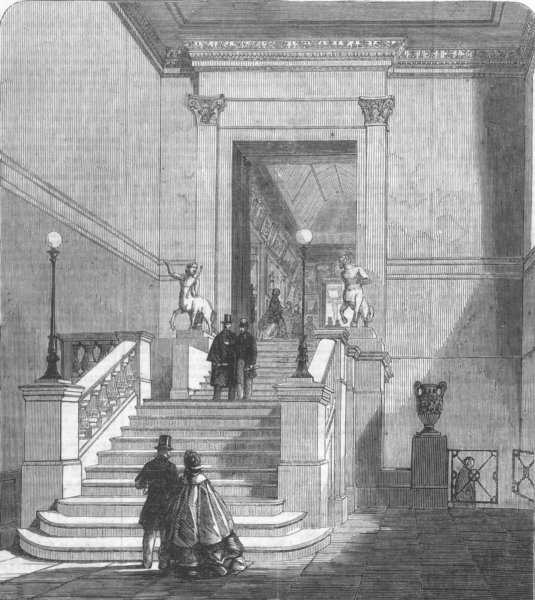 LONDON. new stairs to Royal Academy, antique print, 1861