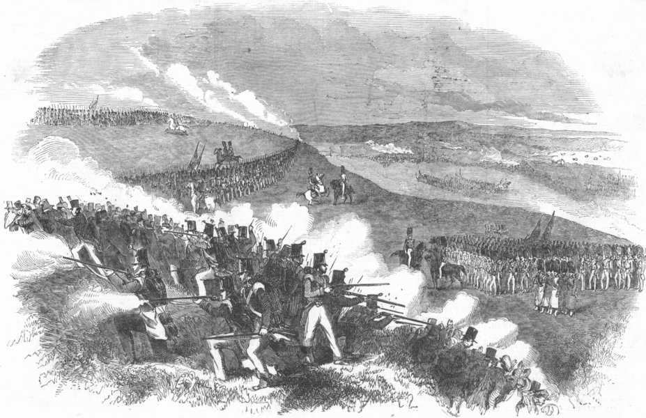 SURREY. Chobham Camp-attack on Flutter's Hill, antique print, 1853