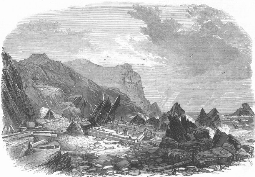 CORNWALL. Wreck of Avonmore, Cornish Coast, antique print, 1869