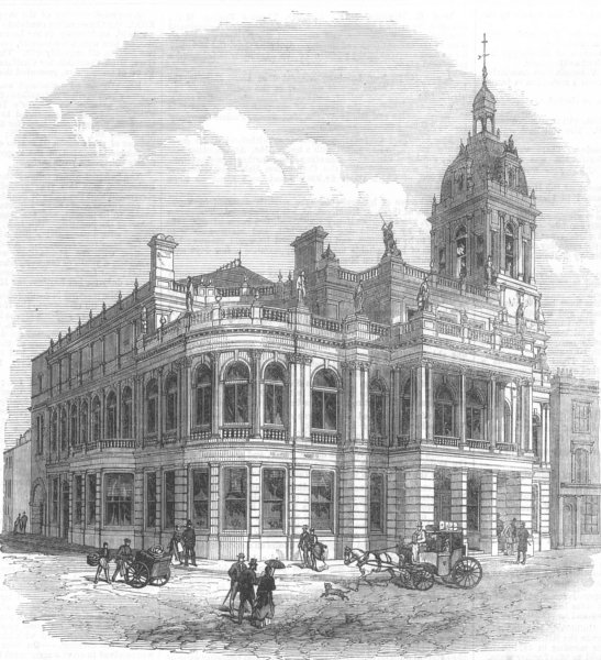 Associate Product ESSEX. New Townhall, Stratford, Essex, antique print, 1869