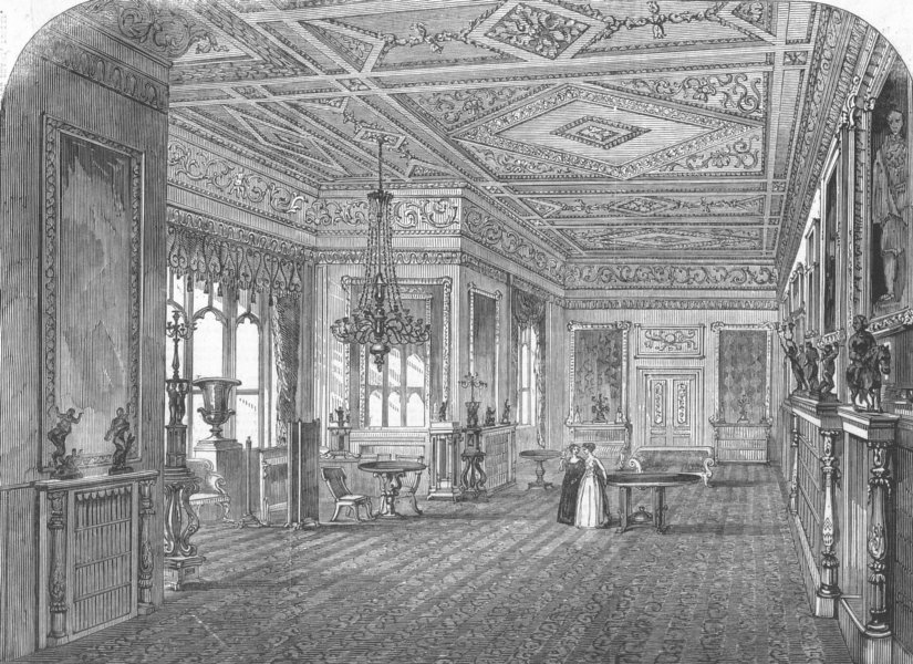 BERKS. Windsor Castle. Green Drawing-Room, antique print, 1847