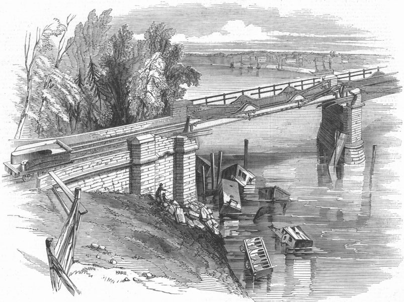 Associate Product CHESHIRE. Railway accident, Chester. Dee Bridge, antique print, 1847