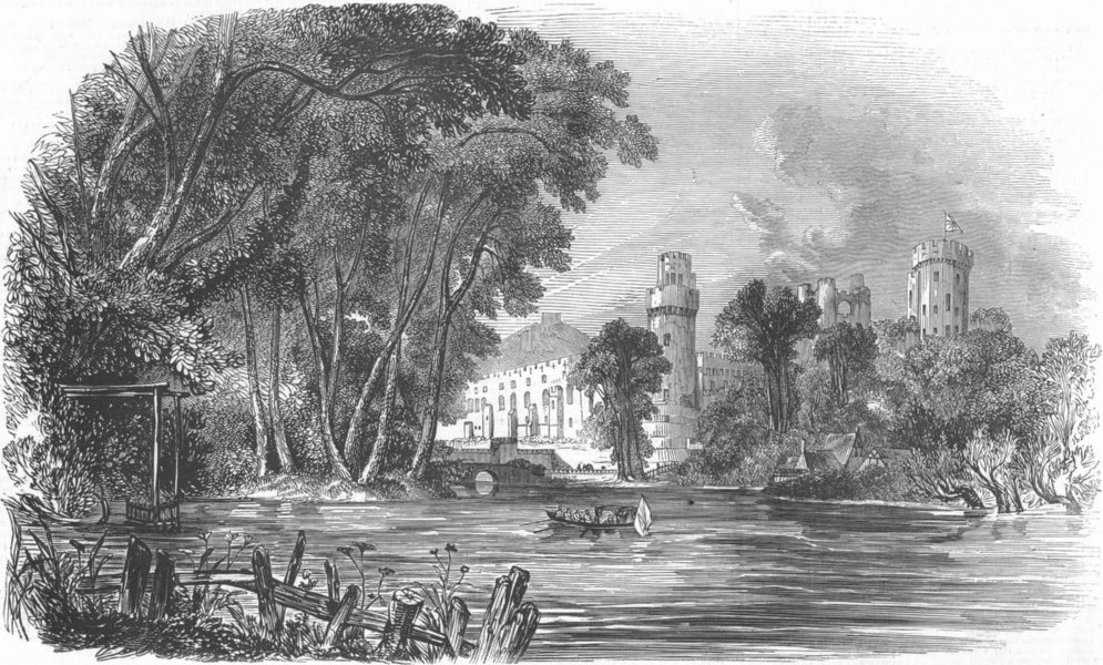 Associate Product WARCS. Warwick Castle, from the Avon, antique print, 1847