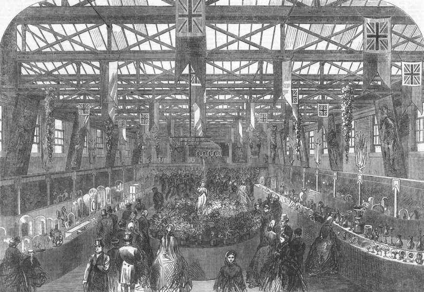 LANCS. Preston Exhibition of art & industry, antique print, 1865