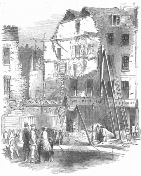 LONDON. Fall of Houses, St Paul's Churchyard, , antique print, 1852