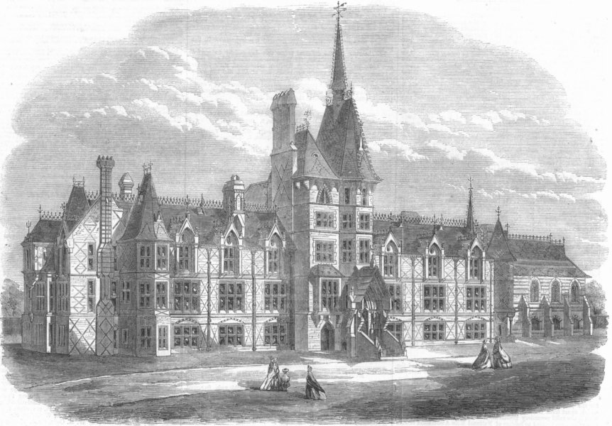 Associate Product LONDON. French Protestants hospital, Victoria Park, antique print, 1865