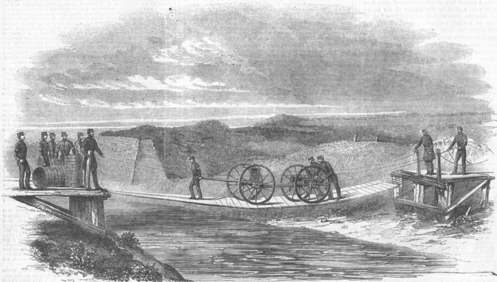 Associate Product KENT. Army bridge test, St Mary's Creek, Gillingham, antique print, 1857