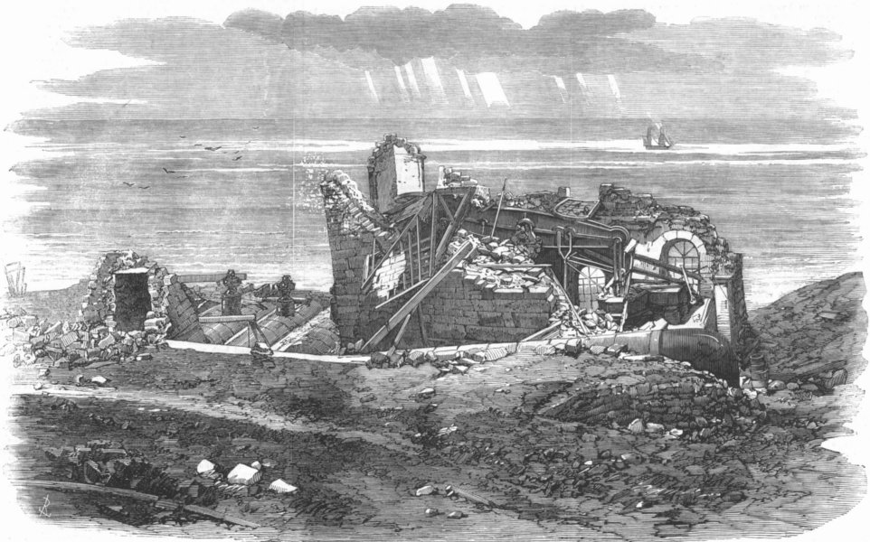 Associate Product YORKS. landslip, Wreckhills-from pier, antique print, 1858