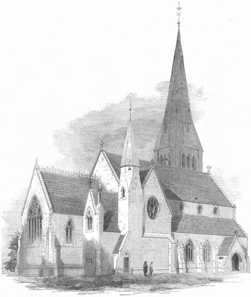 Associate Product WALES. St Marks Church, Wrexham, antique print, 1858