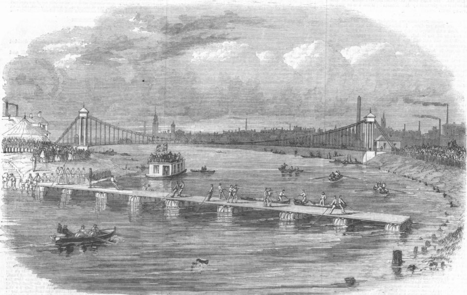 Associate Product SCOTLAND. Pontoon Bridge, Clyde, Glasgow, antique print, 1861