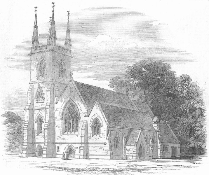 Associate Product SURREY. Ewell(new) Church, antique print, 1848