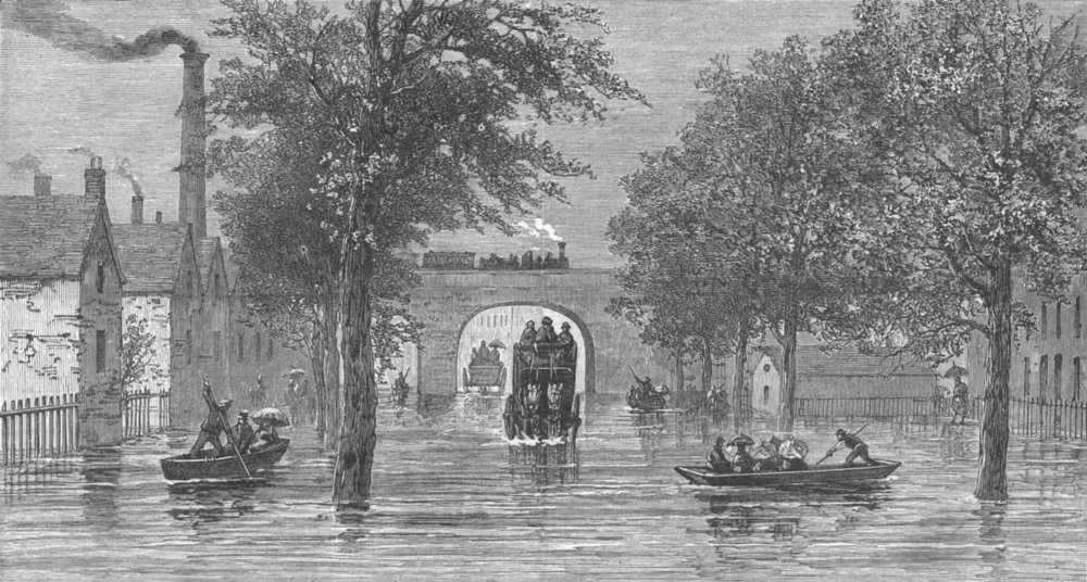Associate Product BERKS. floods. Caversham Rd, Reading, antique print, 1882