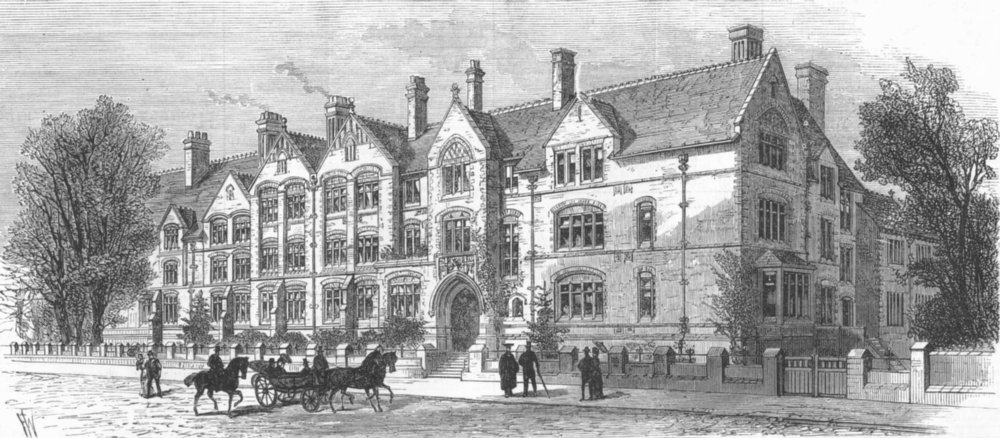 LANCS. Dalton student Hall, Manchester University, antique print, 1882