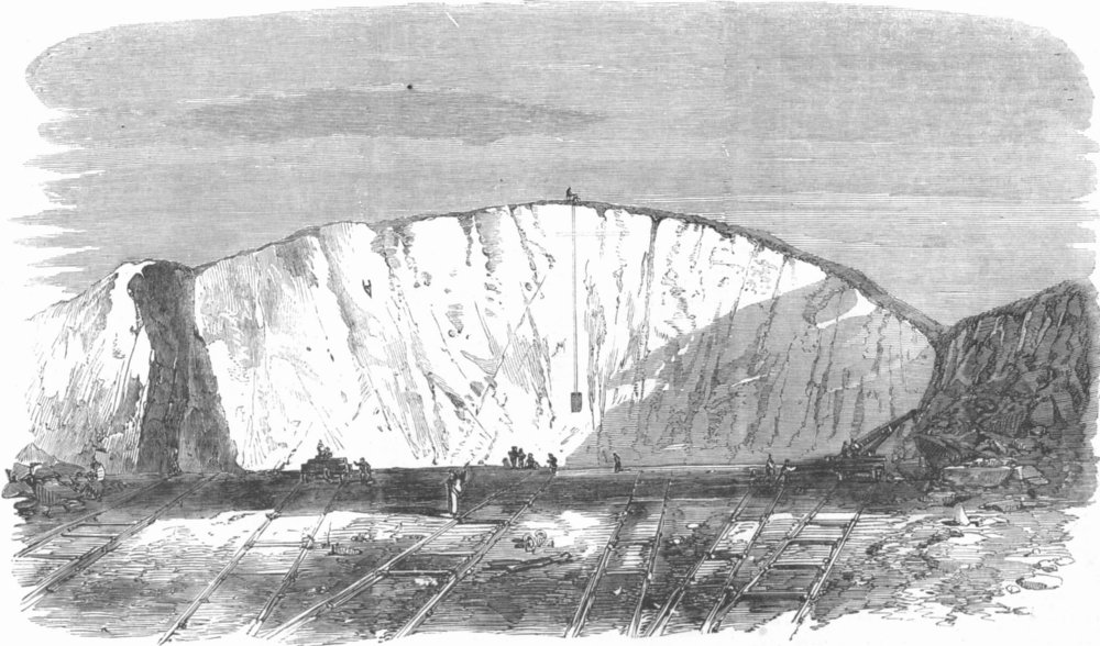 WALES. Preparing for blasting, Holyhead Harbour, antique print, 1857
