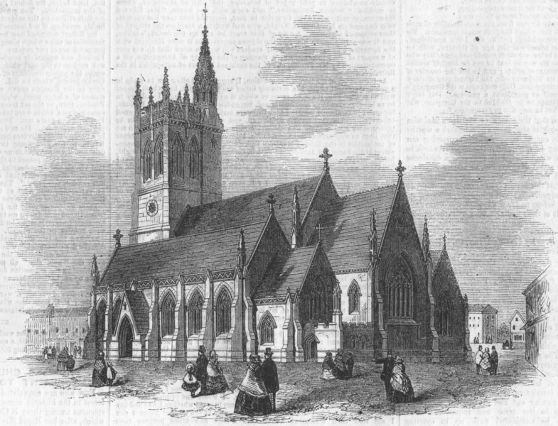 Associate Product IOW. St Thomass Church, Newport, Isle of Wight, antique print, 1857