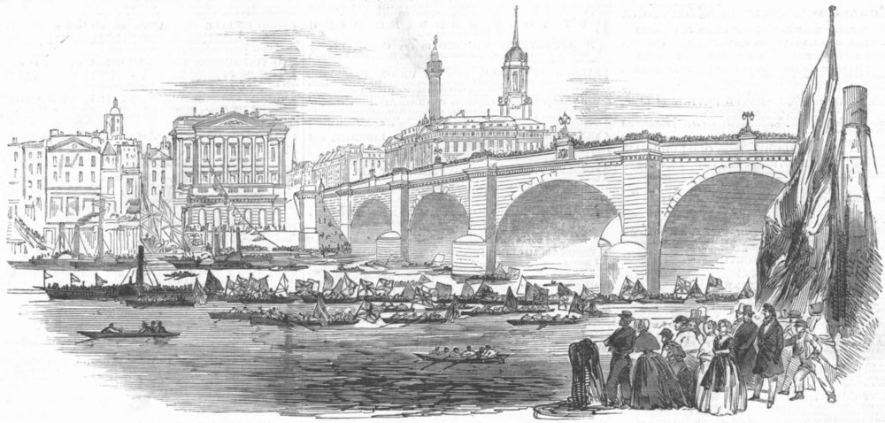 LONDON. Navigation Laws demo, London Bridge, antique print, 1848