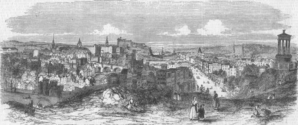 SCOTLAND. View of Edinburgh, antique print, 1857