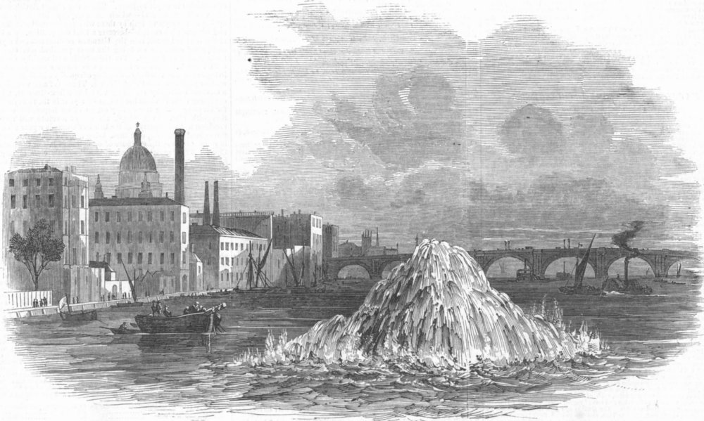 Associate Product LONDON. Blowing up of concrete shoal, Thames, antique print, 1848
