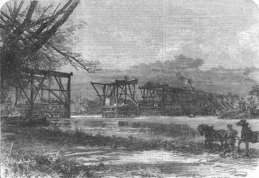 Associate Product LONDON. Building Railway Bridge, Kew, antique print, 1867