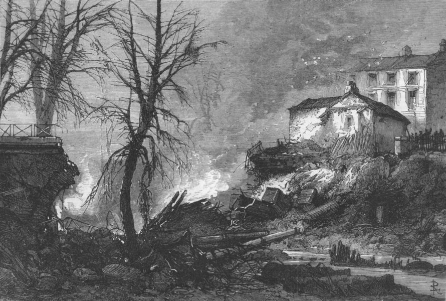 Associate Product DISASTERS. bridge hour after explosion, antique print, 1874