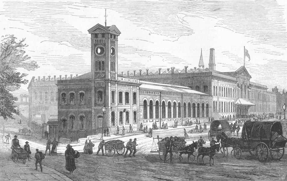 WORCS. Exhibition Building, Shrub Hill, Worcester, antique print, 1882
