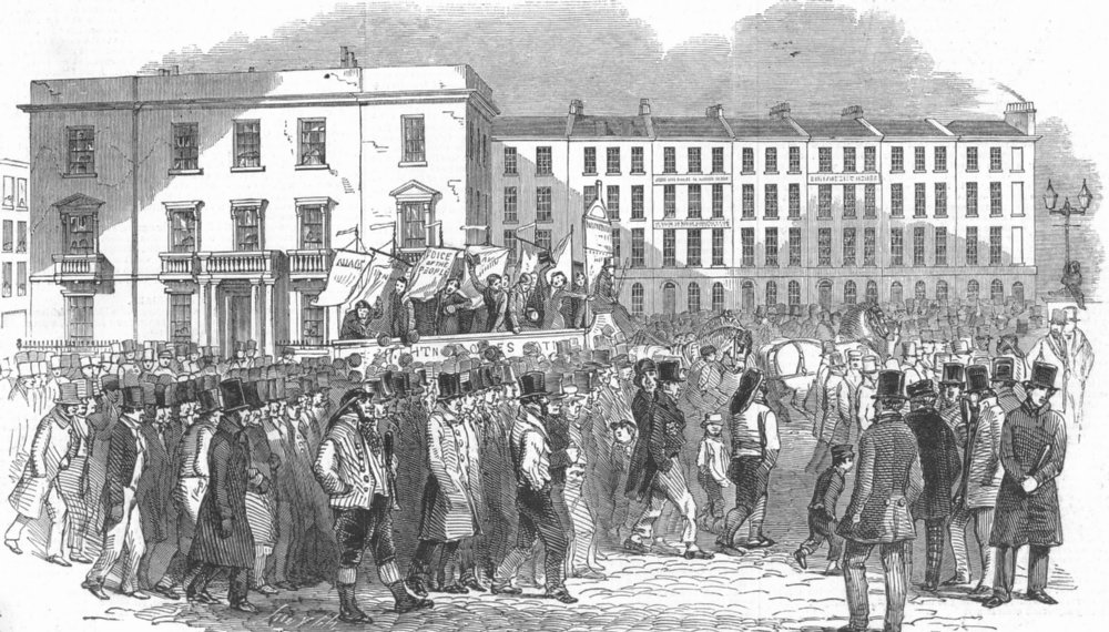 Associate Product LONDON. Parade at Blackfriars Bridge, antique print, 1848