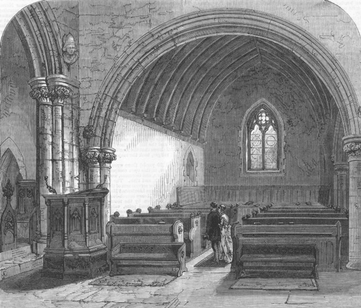 Associate Product LANCS. Lord Derby's Pew, Knowsley Church, antique print, 1869