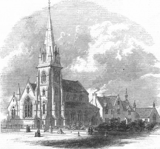 Associate Product LONDON. New church of St Paul & Schools, Bermondsey, antique print, 1848