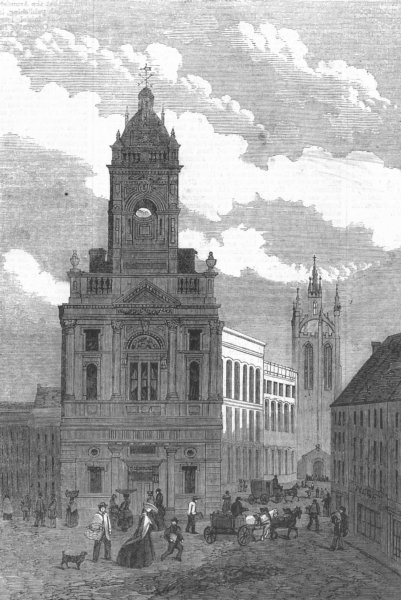 Associate Product NORTHUMBS. Newcastle-upon-Tyne. Townhall, antique print, 1863