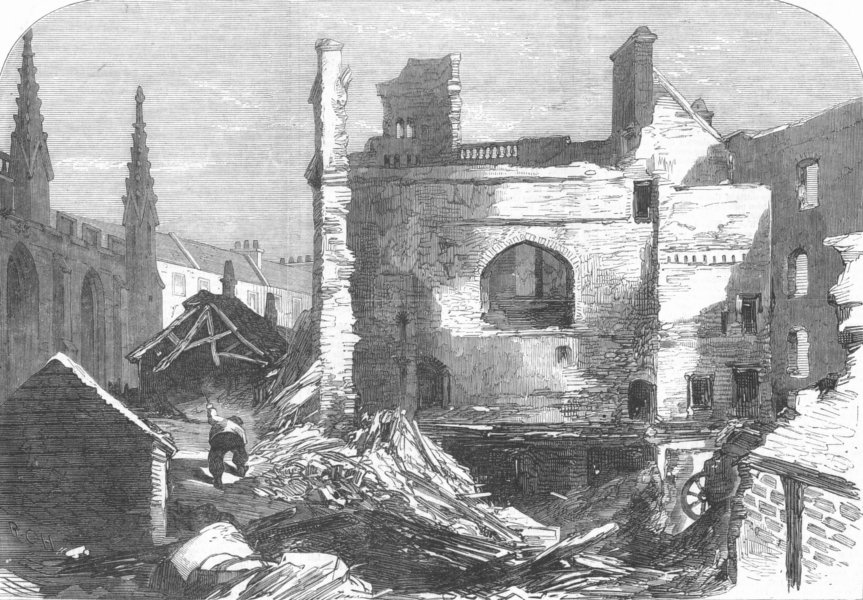 Associate Product SCOTLAND. Ruins of Edinburgh Theatre after fire, antique print, 1865