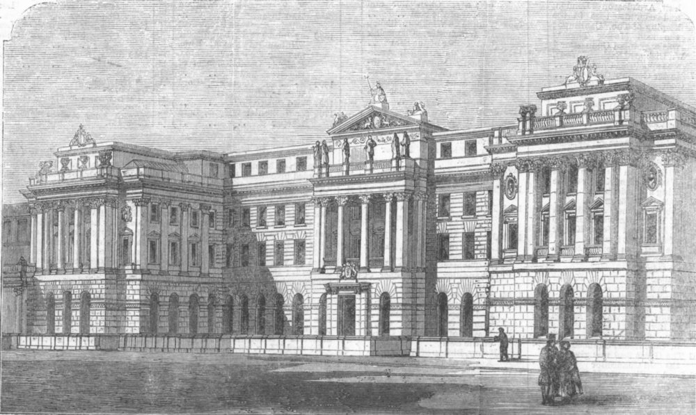 LONDON. Inland Revenue Office, Somerset House, antique print, 1861