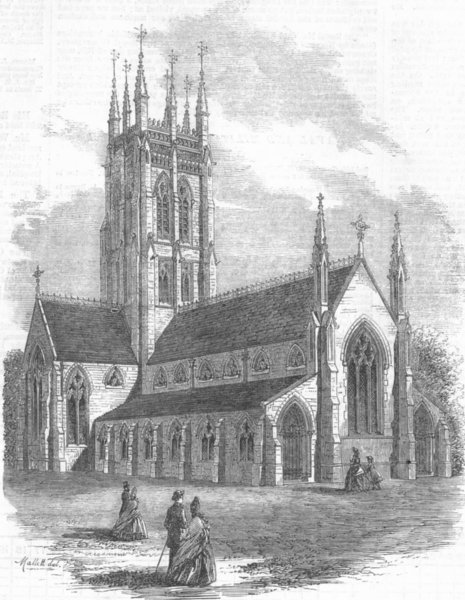 Associate Product LONDON. St Saviour's Church, Clapham, antique print, 1864