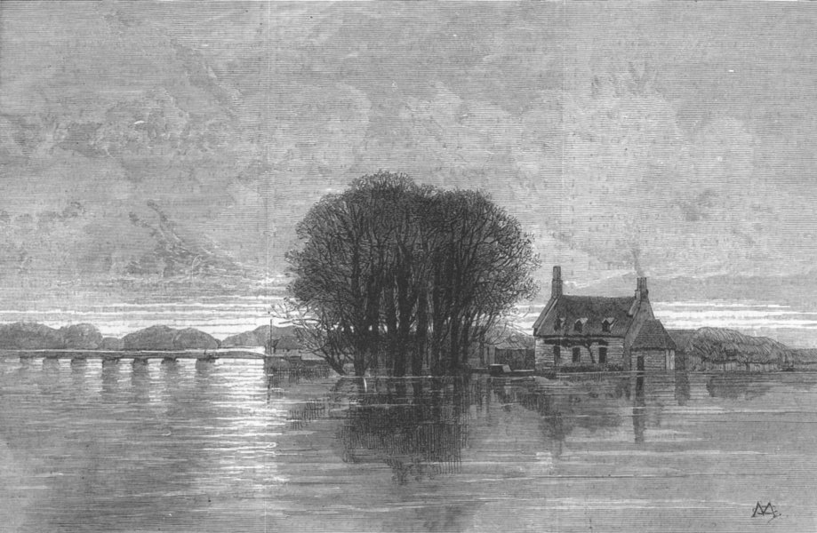 Associate Product NORTHANTS. Fen Floods. Between Peakirk & Crowland, antique print, 1880
