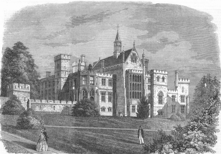 STAFFORDSHIRE. Alton Towers, Earl of Shrewsbury, antique print, 1860