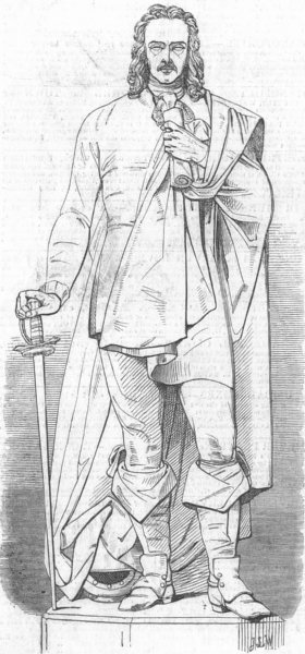 Associate Product LONDON. John Hampden statue, antique print, 1847