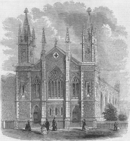Associate Product HOLLOWAY. Wesleyan Methodist Chapel, Hornsey Rd, antique print, 1858