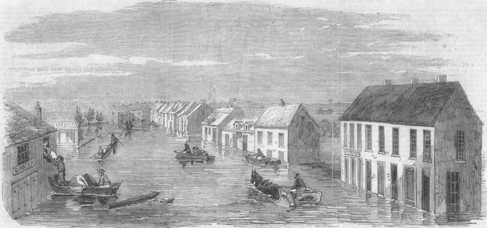 Associate Product DONCASTER. Flood, of Marsh Gate, antique print, 1854