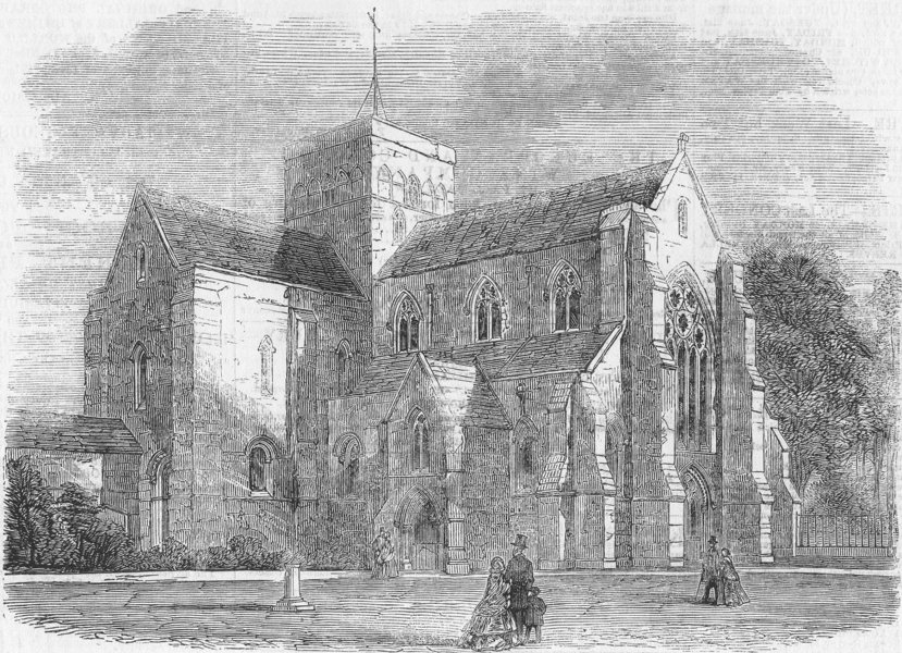 Associate Product HANTS. Church of St Cross, Winchester, antique print, 1859