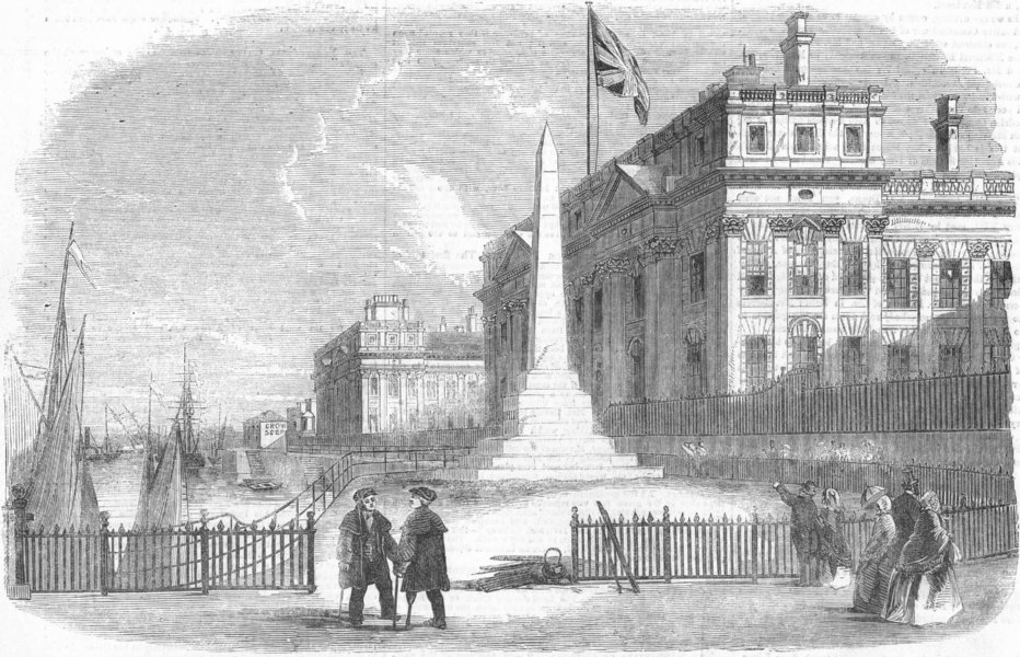 LONDON. Bellot Memorial, Greenwich, antique print, 1856