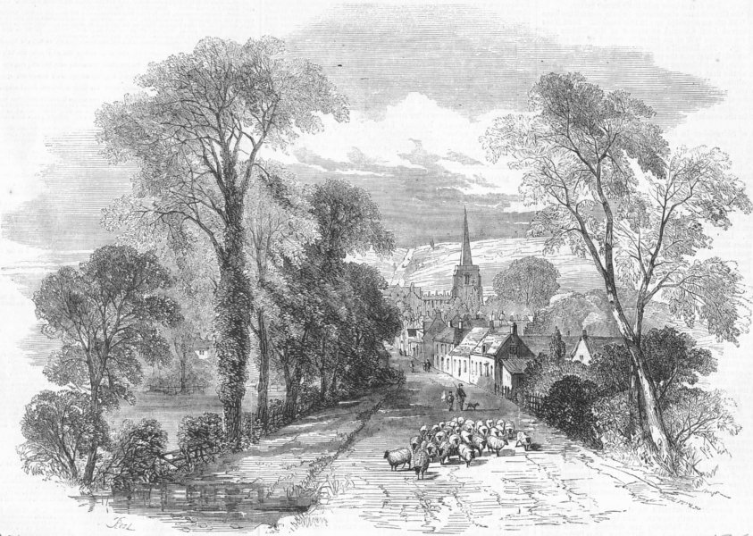 Ancaster, Lincolnshire, antique print, 1857