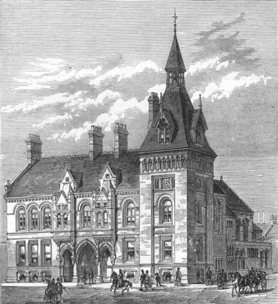 Associate Product STAFFS. New Townhall, West Bromwich, antique print, 1875