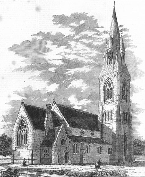Associate Product BUCKS. New church, Stantonbury, Wolverton, antique print, 1858