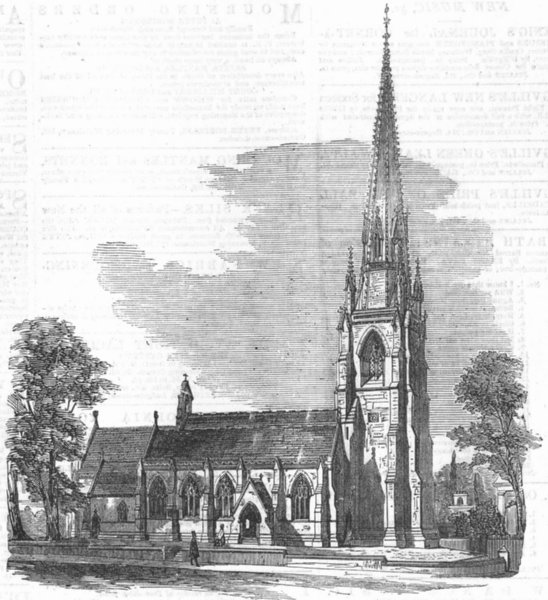 Associate Product GLOS. New church, Stapleton, Bristol, antique print, 1857