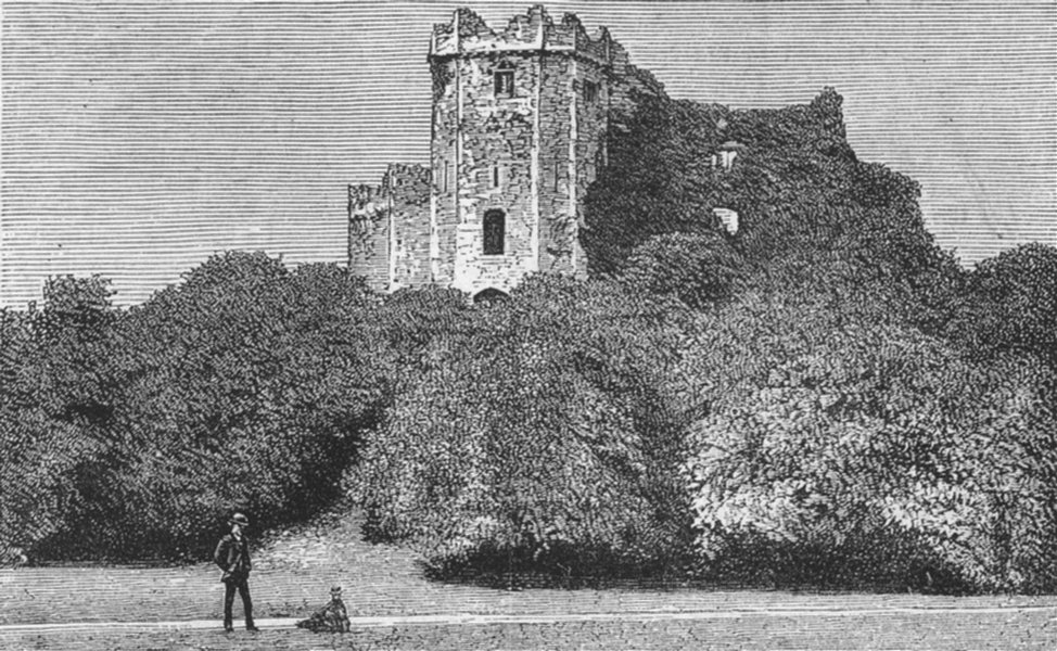 WALES. Cardiff Castle-Mount & Keep, antique print, 1872