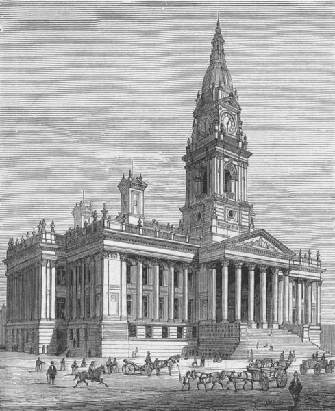 BOLTON. Royal visit to-new Town Hall, antique print, 1873