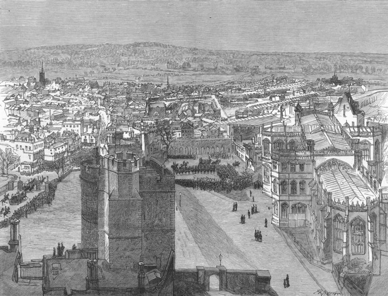 Associate Product BERKS. Windsor from Round Tower, Royal Wedding, antique print, 1882
