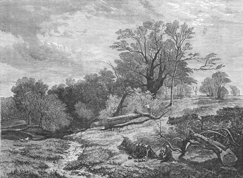 LANDSCAPES. Spring, antique print, 1852